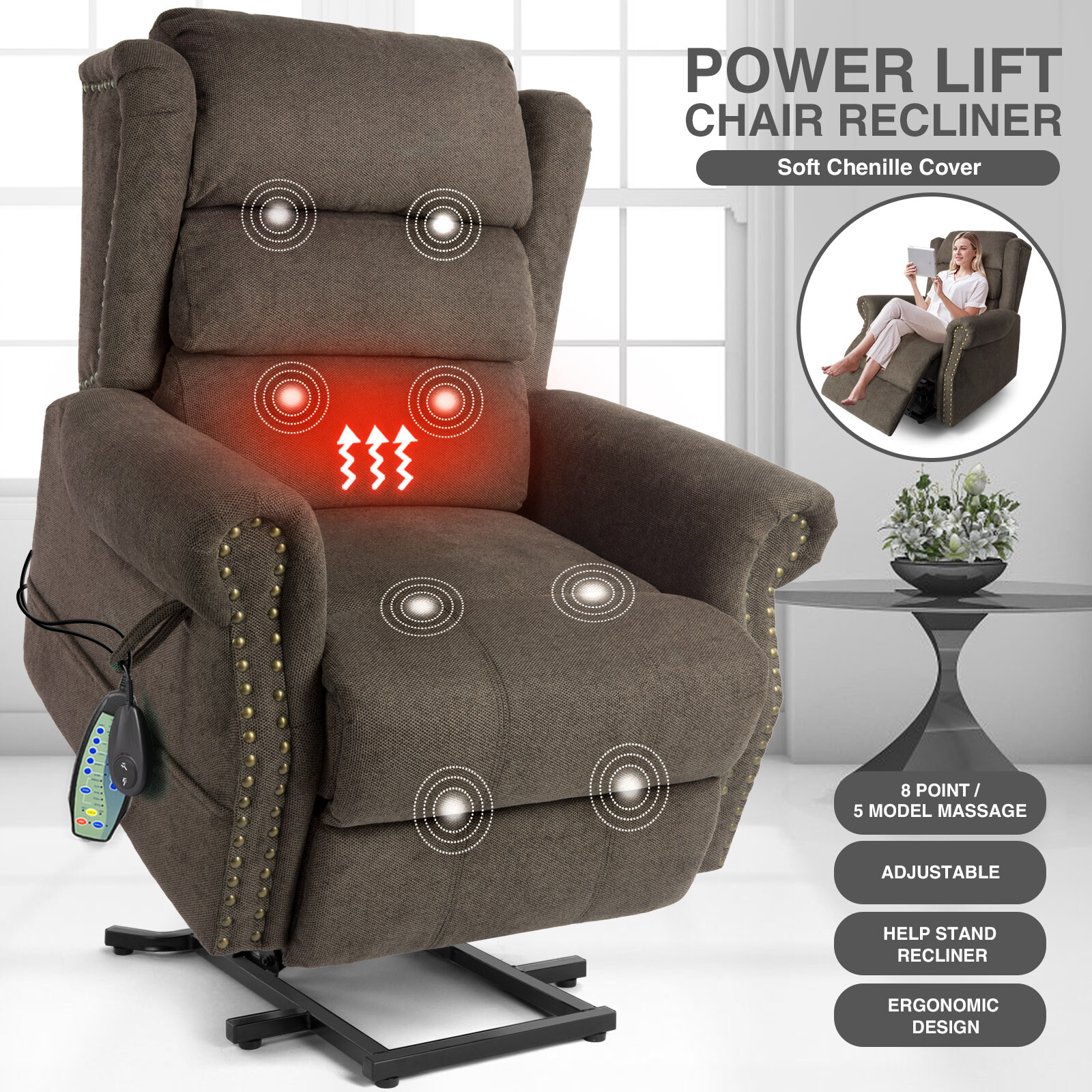 Brown Full Auto Electric Power Lift Massage Chair Recliner Vibrate