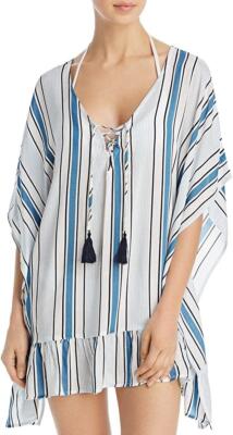 Surf Gypsy 285106 Womens Ruffled Lace Up Cover-Up Blue, Size Medium