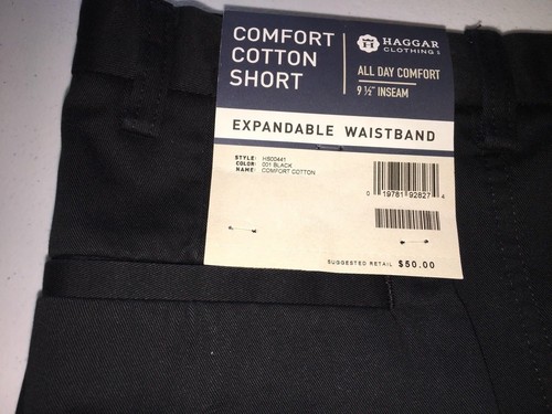 HAGGAR UOMO COMFORT COTONE CORTO PLISSETTATO DAVANTI TAGLIA - 36 NERO NUOVO CON ETICHETTE - Foto 2 di 2