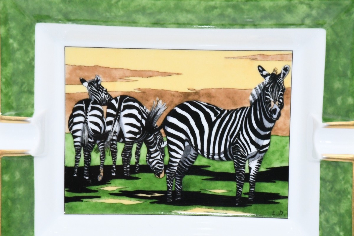 Hermes Zebra Change tray green porcelain Ashtray animal plate VIDE
