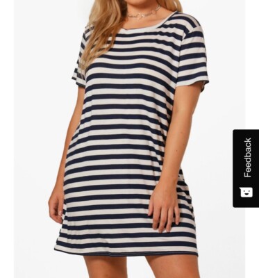 boohoo curve plus ria jersey stripe t shirt dress US Size 12 A977