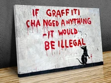 Banksy Illegal Graffiti Rat mounted canvas print art ready to hang