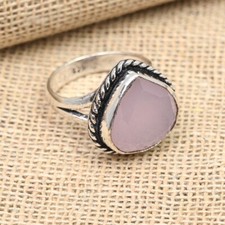 Pink Chalcedony Gemstone Handmade 925 Sterling Silver Women Ring Jewelry