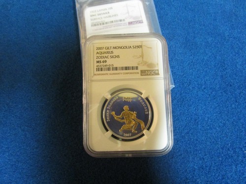 Mongolia 250t Aquarius Zodiac 24kt gold .925 silver 1/2 oz coin 2007 NGC MS69 - Picture 7 of 12
