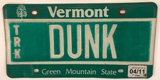Vanity DUNK license plate Basketball NBA Slam Basket Rim Shot Food Dip Player VT