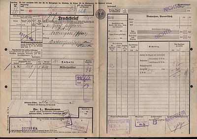 Frachtbrief 1933, Dr. L. Neumann chem tech Fabrik ALTONA-ELBE nach NECKARHAUSEN