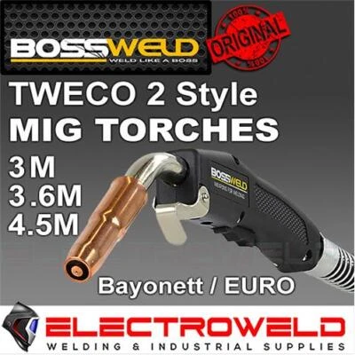 BOSSWELD TW2 Tweco 2 Style MIG Welding Torch, 250A Gun Euro Bayonett Connection - Image 1 of 4