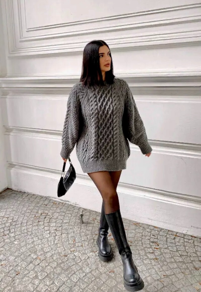H&M HM Cable Knit Sweater Chunky Bulky Oversized Dark Gray