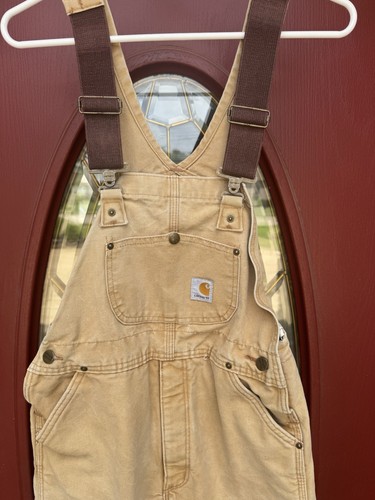 Carhartt Insulated Canvas Double Knee Bib Overalls Youth Size XL Brown YYR02 BRN - Picture 3 of 10