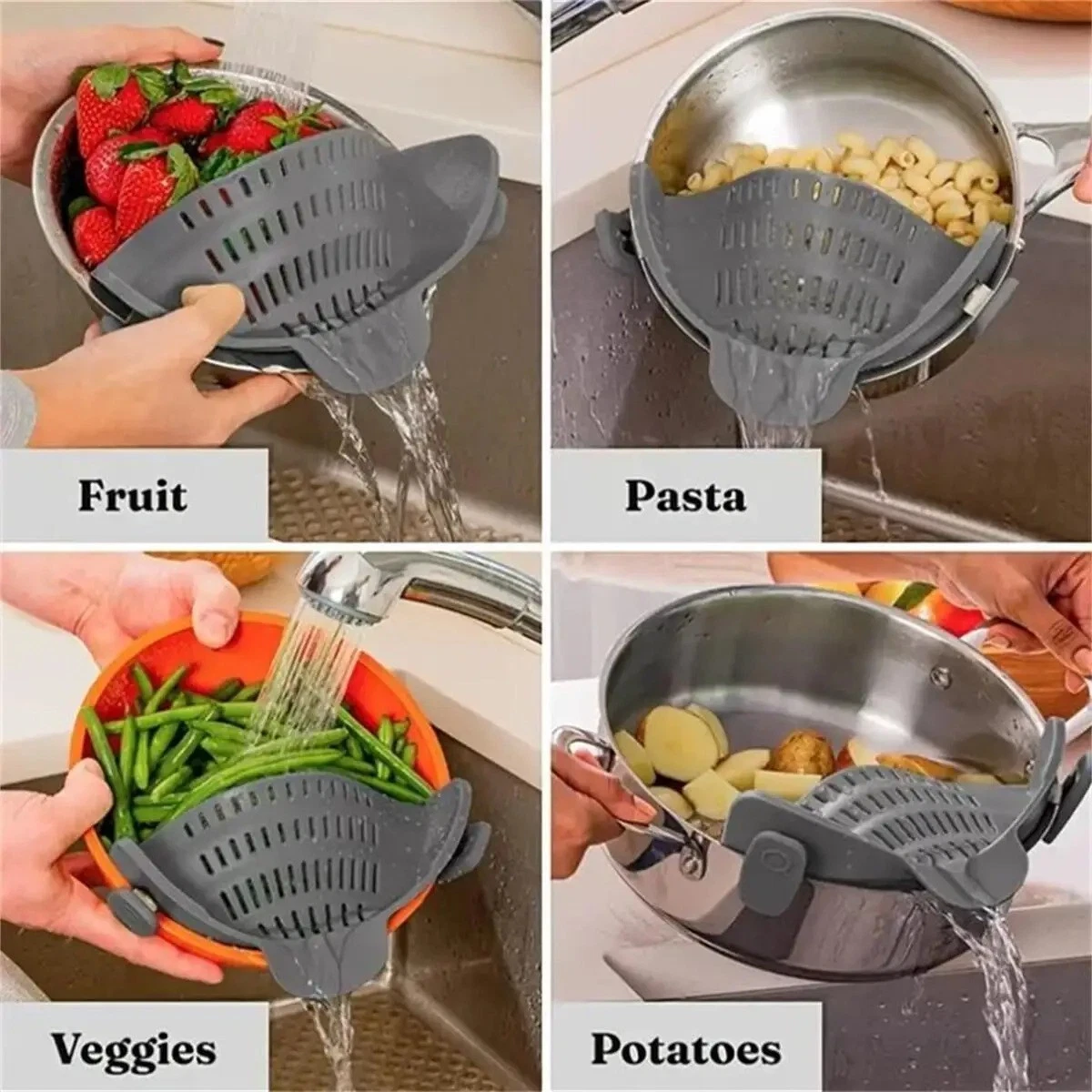 Adjustable Silicone Clip-On Strainer for Pots Pans Bowls Pasta Noodles
Opens in a new window or tab