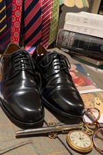 DETAILED POLISHED COLE HAAN BLACK LEATHER CAP TOE DRESS SHOES 8 M