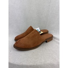 Universal Thread Womens Cognac Faux Suede Mules Memory Foam Flats Size 8