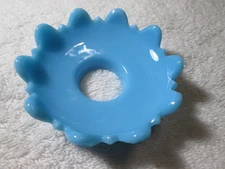 French Vintage Blue Opaline Glass Bobeche Candle Wax Catcher