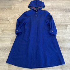 Avoca Collection Long Coat Womens Size S Blue Tartan Hood Wool Wicklow Ireland