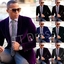 Velvet Men Suits Shawl Lapel Jackets Prom Wedding Tuxedo Slim Fit Man Blazers