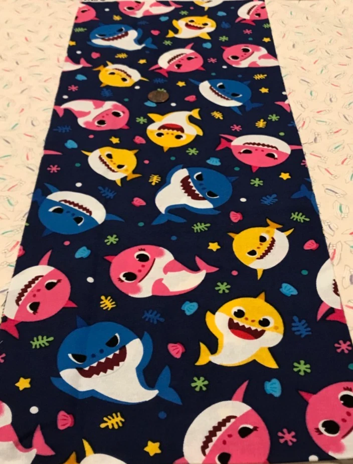 Baby Sharks (Blue Pink Yellow) on Blue *David Textiles * 100% Cotton * 8" x 21" - Image 2 of 4