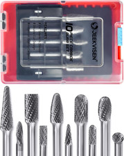 Tungsten Carbide Burr Set 1/4" Shank 10Pcs Die Grinder Bits - Double Cut Rotary 