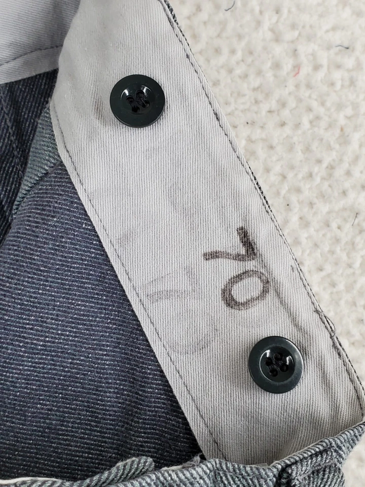Vtg 80s Military Jeans Suspender Buttons Men 70 (35x26) Gray Denim Baggy Tapered - Image 3 of 4