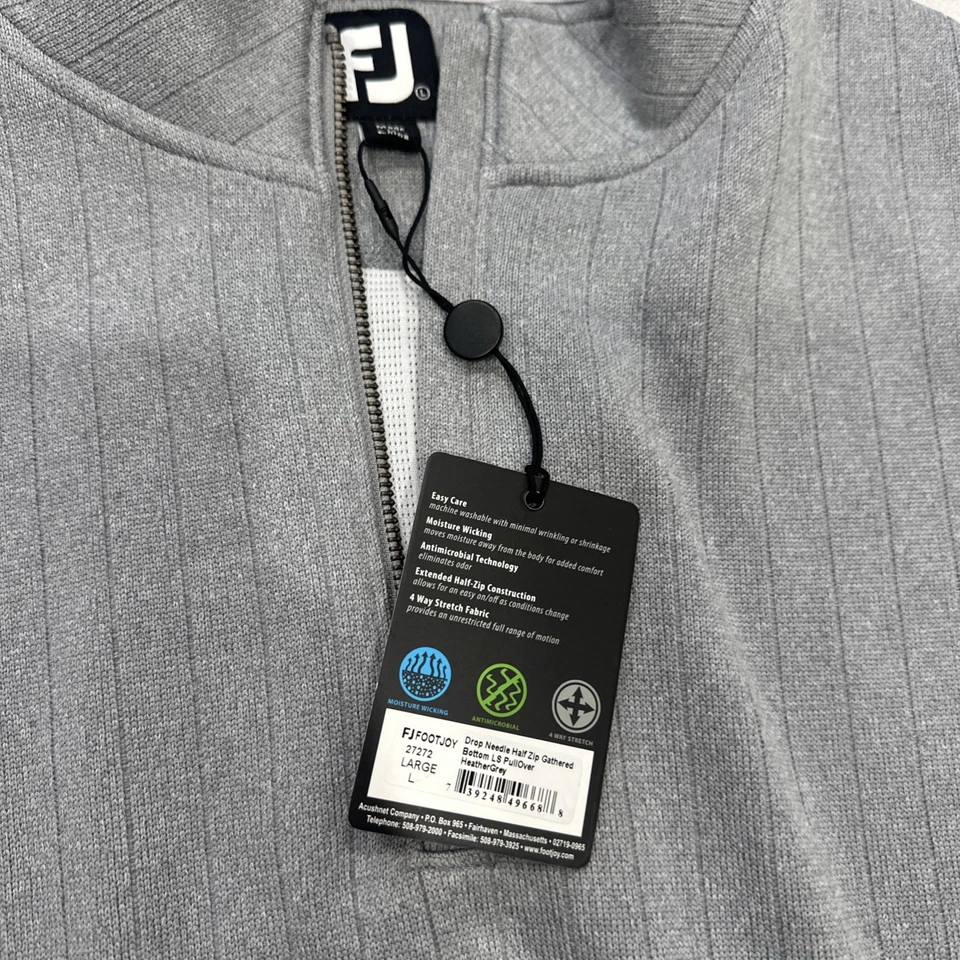 NWT Footjoy Sweater Gray Drop Needle 1/2 Zip Pullover Performance Size Large - Image 2 of 4