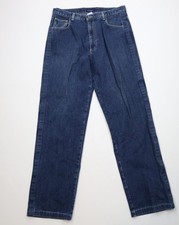 Vintage 90s Guess Mens 34x34 Faded Spell Out Taped Logo Wide Leg Denim Jeans USA