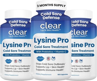 Lysine Cold Sore Treatment for Lips with Pre-Probiotics & VIT C | 3 Month Supp