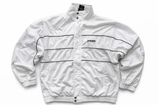Vintage Adidas White Track Windbreaker Jacket L 90s Minimal Logo Zip Up Y2K