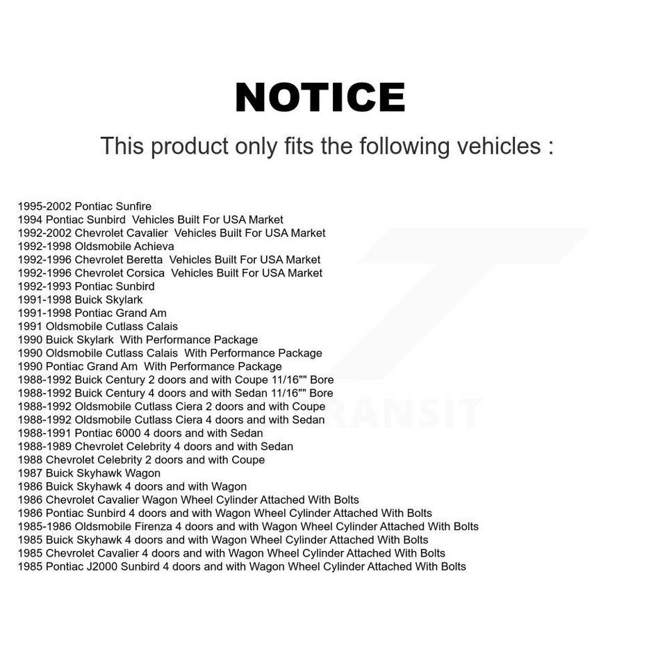 Rear Drum Brake Wheel Cylinder Pair For Chevrolet Cavalier Pontiac Sunfire Buick - Image 2 of 4