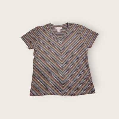Vintage 90s Express Tricot rainbow striped v-neck slightly cropped baby tee
