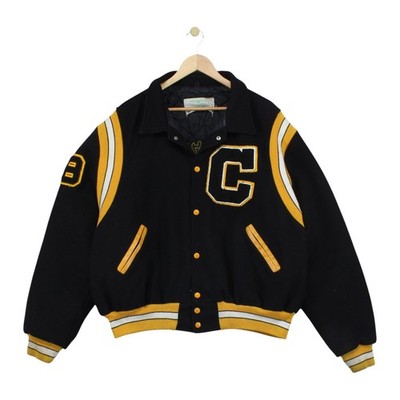 Vintage Centerville Varsity Jacke Herren Größe 2XL schwarz USA Druckknopf Schule