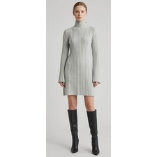French Connection Gray Ribbed Turtleneck Long Sleeve Mini Sweater Dress XS NEW