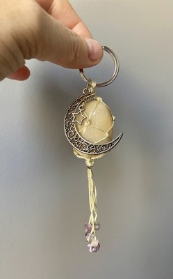 Schlüsselanhänger Kristall gelb Aventurin Trommel Mond Stern Charms Heilung Hexengeschenk