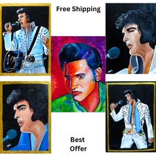 Vintage Crying Elvis Presley Black Velvet Acrylic Painting 05 Arts NEW Original