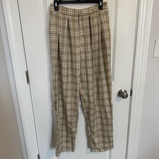 Pretty Little Thing Beige Check Trousers Plaid Tapered High Waisted Size 10 Fall