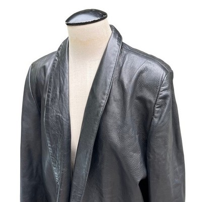 Vintage Saks Fifth Avenue Black Leather Coat Blazer Jacket Womens Size 12