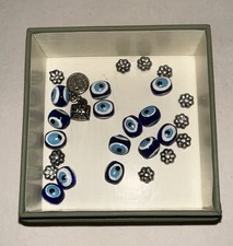 26 Pcs Evil Eye Beads Loose Spacer Beads Blue  White With Silver Flower Spacers