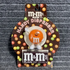 Vintage M&Ms Plain Orange Handy Dispenser w/ Full Candy Box Mint on Card 1991