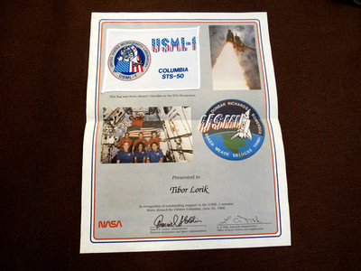 NASA USML-1 COLUMBIA STS-50 OFFICIAL SPACE FLOWN FLAG VINTAGE 1992 MISSION AWARD