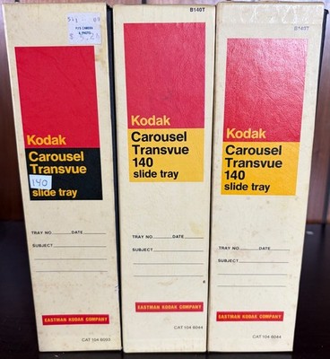 Vintage Kodak Carousel Transvue 140 Slide Trays w/ Original Boxes Lot of 3