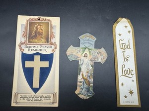 Vintage Religious Bedtime Prayer Reminder Cross Card 1943 & Easter Greetings LOT