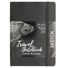 Pro Art Premier Sketch Book Travel 6"x 4" Black 74lb Black 80 Sheets, Sketch