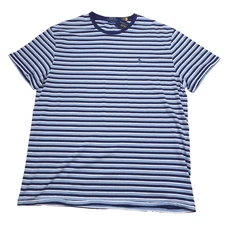 Polo Ralph Lauren Classic Fit Blue Striped Cotton Tee T-Shirt Mens Size Large