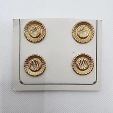 Vintage Goldtone Metal Buttons 7/8" 22mm Shank 4 Ct. Sunflower Flower Round