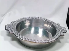 Holland Boone Polished Pewter Round Serving Bowl 13" handles non-toxic silver