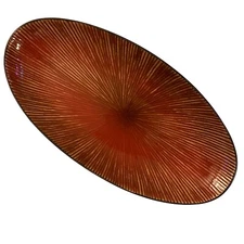 Pier 1 Imports Dish Oblong Oval Serving Plate Red Orange Starburst 12" Long