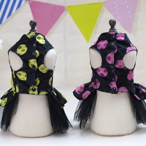 Vestido para perro con puntos brillantes lazo grande negro con lunares amarillos se adapta al pecho de 12-13" - Imagen 4 de 4