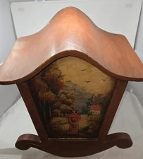 ANTIQUE VTG HAND CARVED WOOD ROCKING BABY CRADLE HAND PAINTED RUSTIC FOLK ART