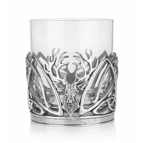 Stunning Pewter Stag & Scottish Thistle Whisky Tumbler Glass-image