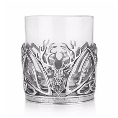 Atemberaubendes Zinn Hirsch & Schottische Distel Whisky Tumbler Glas