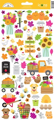 Doodlebug Stickers Farmers Market Fall Flowers Vegetables Truck Wagon Animals