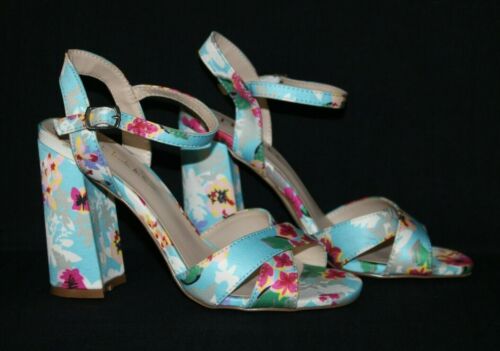 N by Nicole Miller Size 5.5M Barbara Light Blue Floral Block Heel Cloth Sandals - Picture 2 of 11